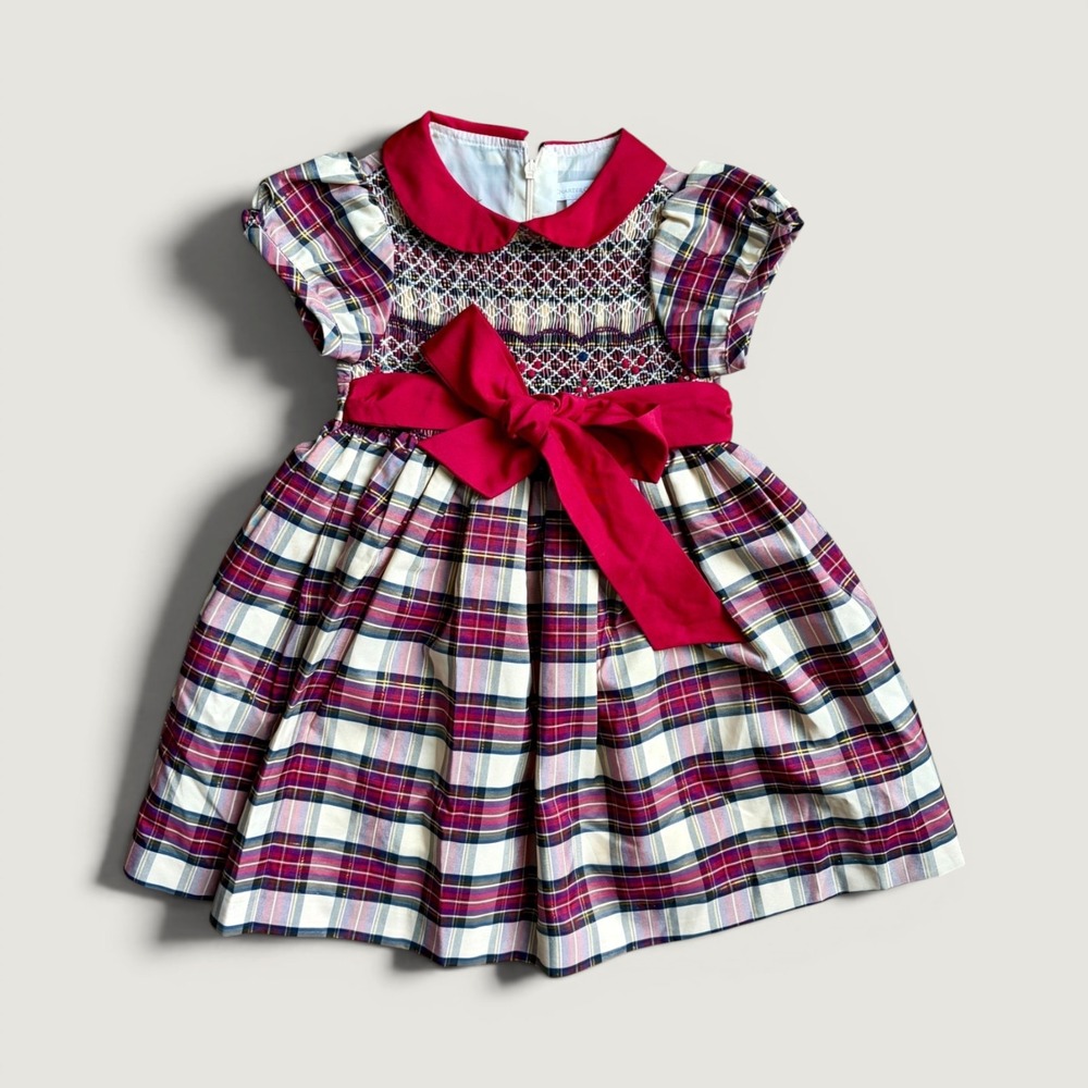 Charter Club Girls Red Plaid Smocked Holiday Christmas Dress Size 3T Primitive